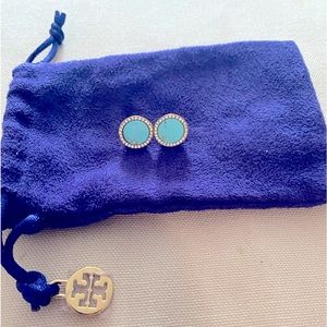 Tory Burch Blue Stud Earrings crystals push back posts good condition